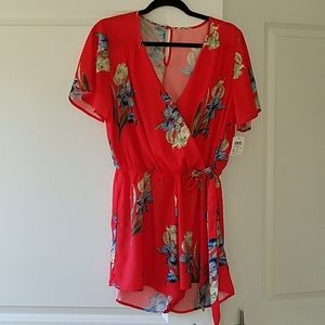 Red floral romper